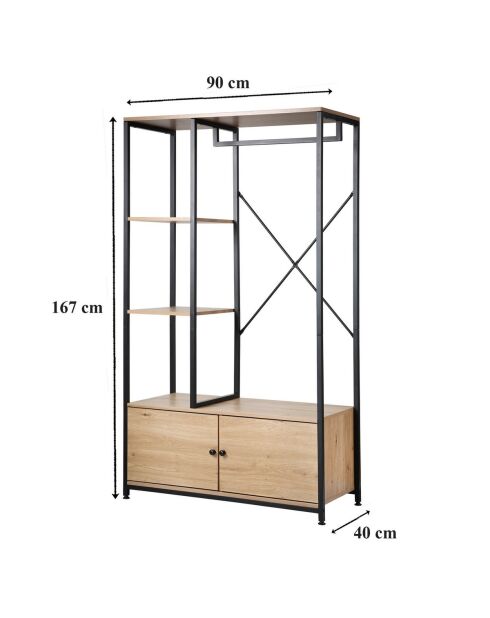 Kleiderschrank Lenny mit Regalen und Stauraum 2 Türen aus schwarzem und hellem Holz - H.167 cm
