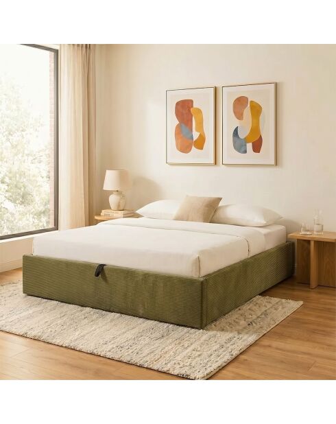 Lila kaki corduroy kofferbed - 160 x 200 cm