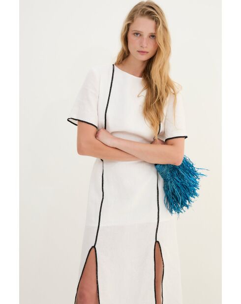 Weißes kontrastierendes Baumwollkleid Hilo