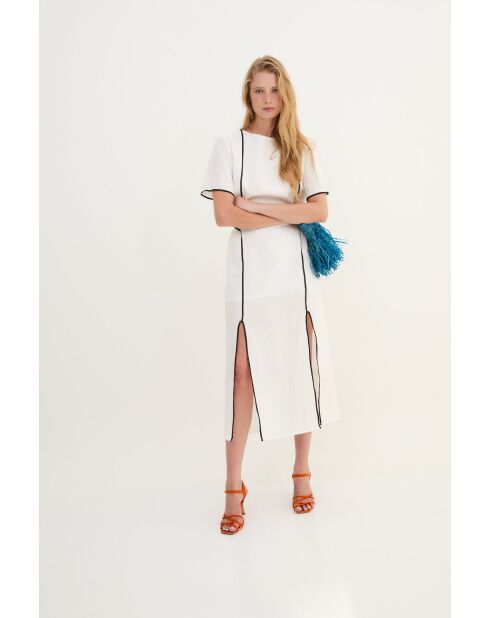 Weißes kontrastierendes Baumwollkleid Hilo
