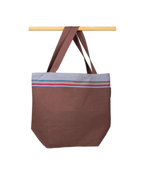 Grand sac de plage en kikoy Watamu chocolat - 44x54x22 cm