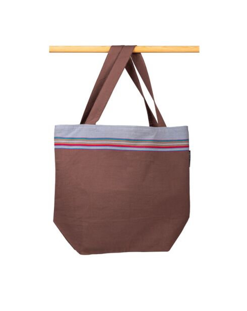 Grand sac de plage en kikoy Watamu chocolat - 44x54x22 cm