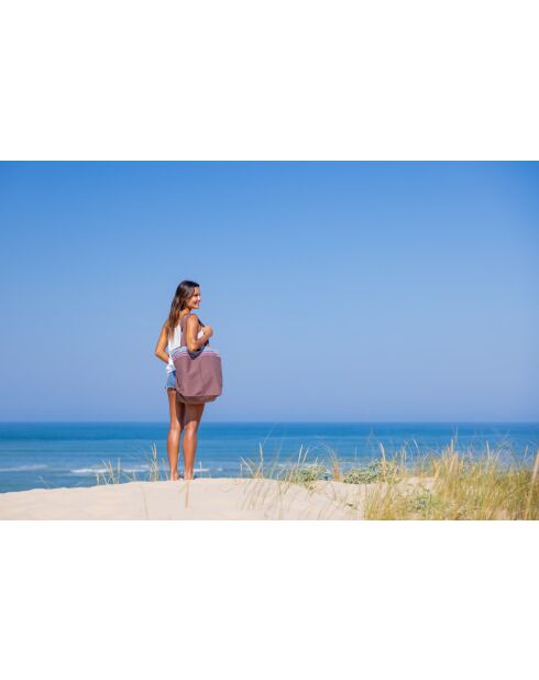 Grand sac de plage en kikoy Watamu chocolat - 44x54x22 cm