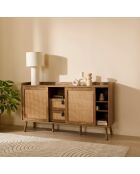 Palmo dressoir met 2 deuren en 2 laden met rotan fronten - L.140 cm