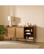 Palmo dressoir met 2 deuren en 2 laden met rotan fronten - L.140 cm