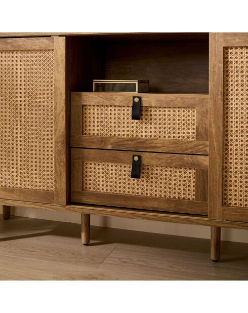 Palmo dressoir met 2 deuren en 2 laden met rotan fronten - L.140 cm