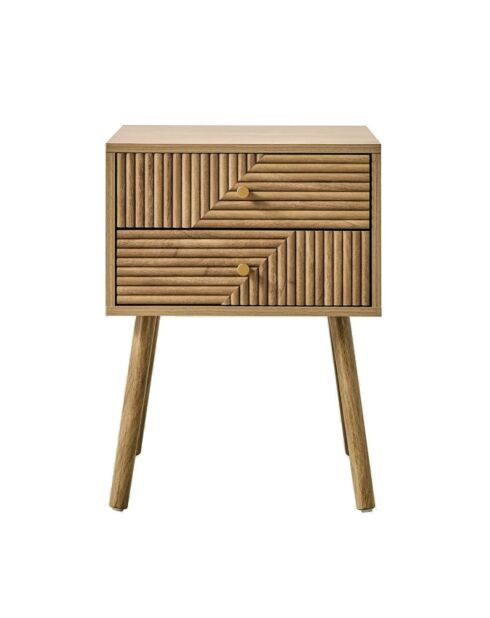 Chevet Eden 2 tiroirs avec façades lamellées décor bois marron
