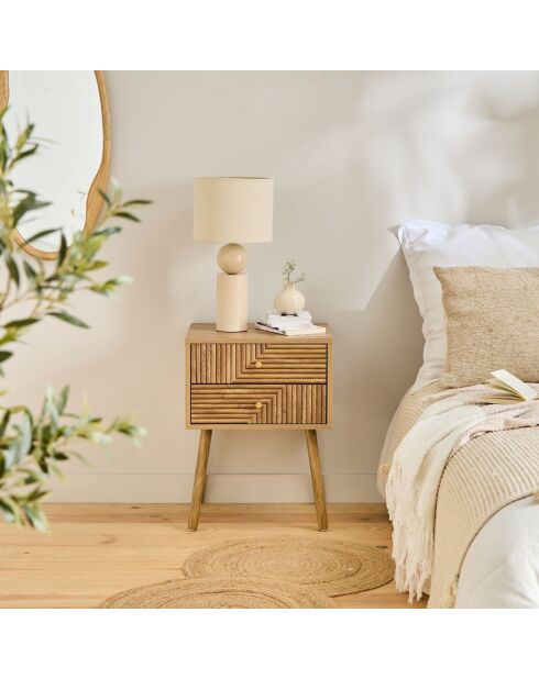 Chevet Eden 2 tiroirs avec façades lamellées décor bois marron