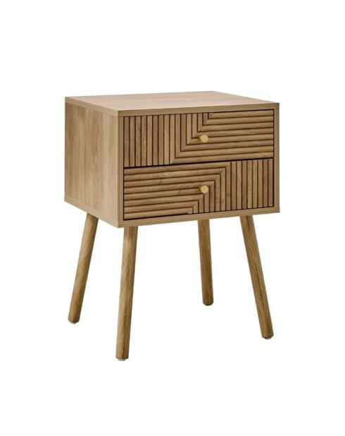 Chevet Eden 2 tiroirs avec façades lamellées décor bois marron
