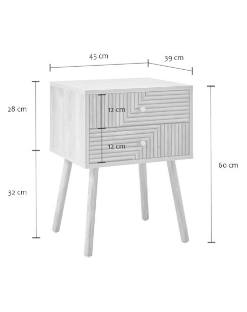 Comodino Eden a 2 cassetti con frontali in laminato con decoro in legno marrone
