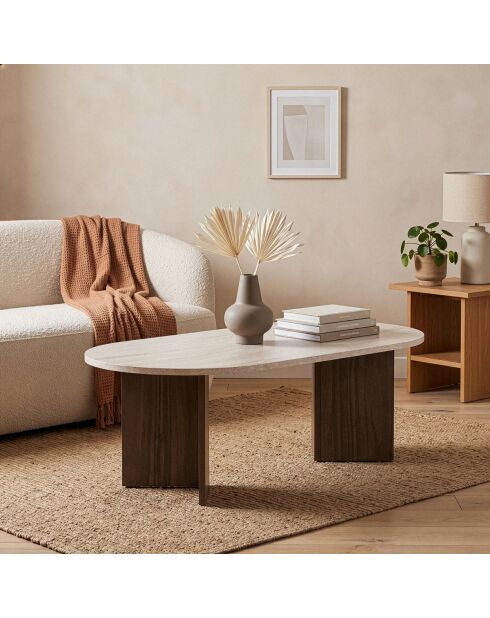 Table basse Iris ovale coloris bois clair et bois foncé - L.119 cm
