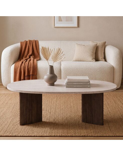 Table basse Iris ovale coloris bois clair et bois foncé - L.119 cm