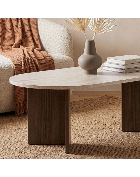 Table basse Iris ovale coloris bois clair et bois foncé - L.119 cm