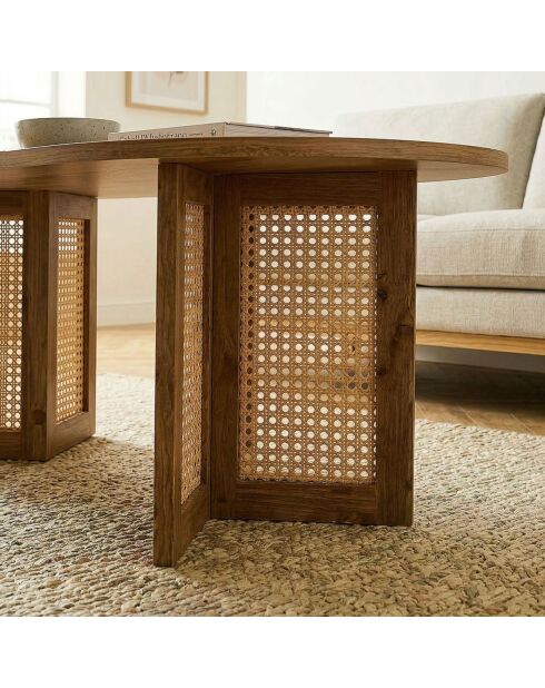 Table basse Talia ovale avec piètements rotin - L.120 cm