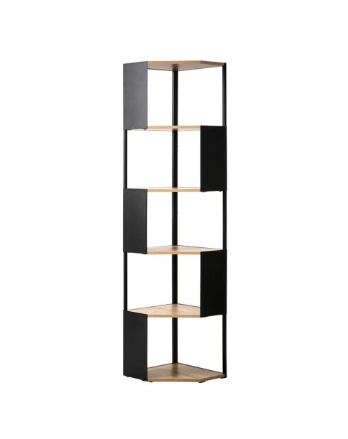 Estante de esquina Eklo de 5 niveles con laterales de metal negro, H.172 cm
