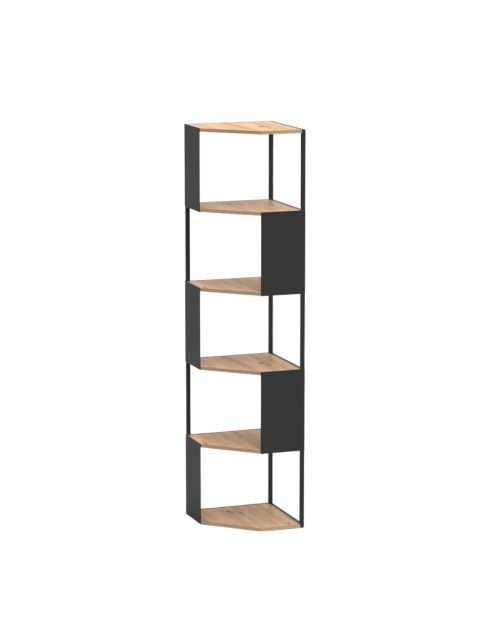 Estante de esquina Eklo de 5 niveles con laterales de metal negro, H.172 cm