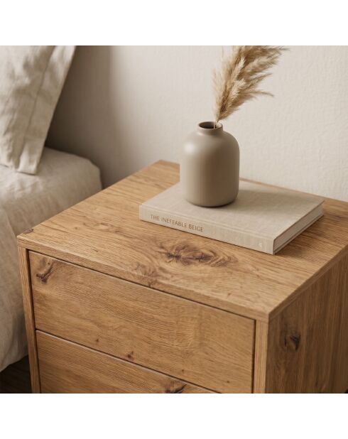 Table de chevet Lenny 2 tiroirs décor chêne - H.50 cm