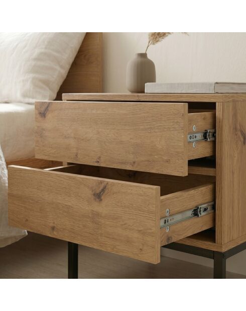 Table de chevet Lenny 2 tiroirs décor chêne - H.50 cm