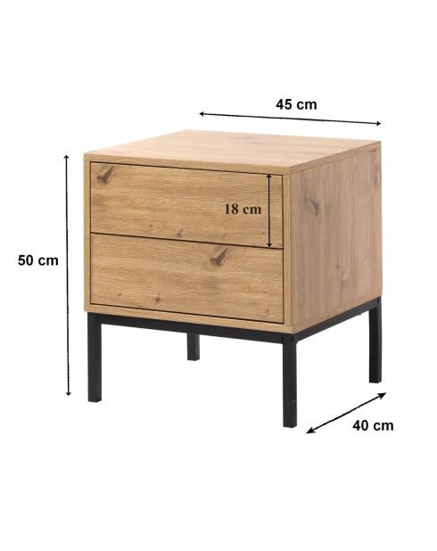 Table de chevet Lenny 2 tiroirs décor chêne - H.50 cm