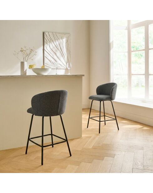 Lot de 2 tabourets Sorrel en tissu chiné et pieds en métal noirs