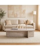 Table basse Harbor avec plateau rectangulaire et pied asymétrique décor travertin - L.120 cm