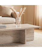 Table basse Harbor avec plateau rectangulaire et pied asymétrique décor travertin - L.120 cm