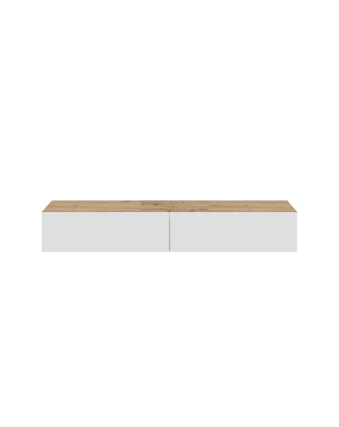 Armario suspendido Kaway con 2 solapas y 2 nichos de almacenamiento en blanco y madera clara - L.180 cm