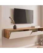 Armario suspendido Kaway con 2 solapas y 2 nichos de almacenamiento en blanco y madera clara - L.180 cm