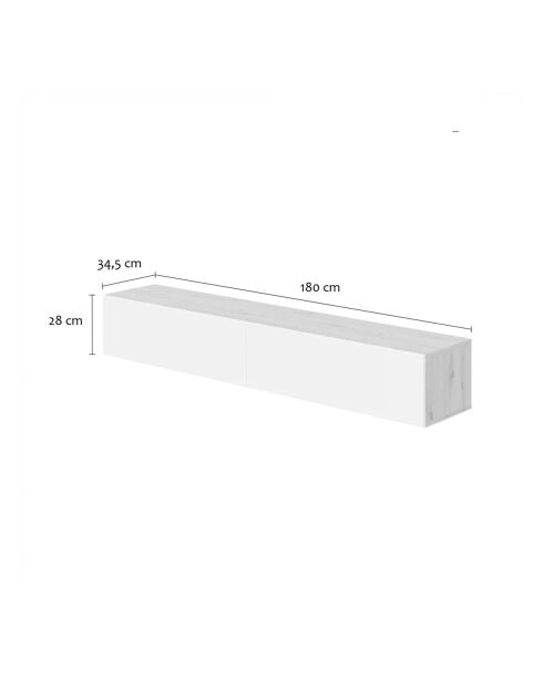Armario suspendido Kaway con 2 solapas y 2 nichos de almacenamiento en blanco y madera clara - L.180 cm
