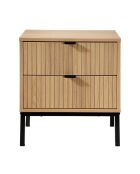Table de chevet Tara 2 tiroirs effet bois rainuré - H.51 cm