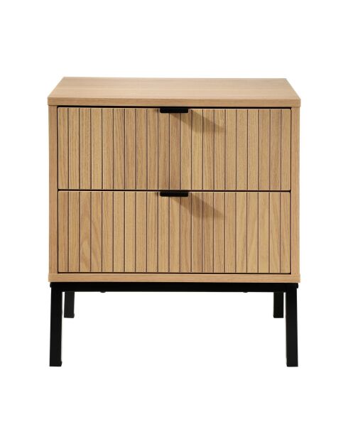 Table de chevet Tara 2 tiroirs effet bois rainuré - H.51 cm