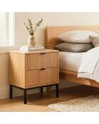 Table de chevet Tara 2 tiroirs effet bois rainuré - H.51 cm
