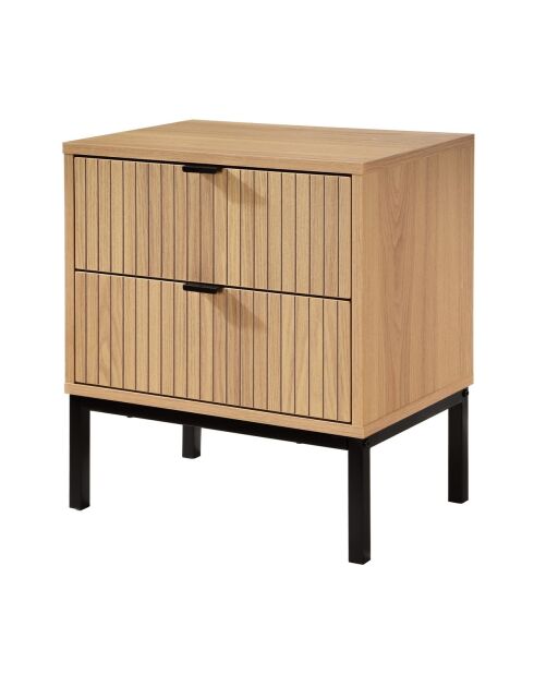 Table de chevet Tara 2 tiroirs effet bois rainuré - H.51 cm