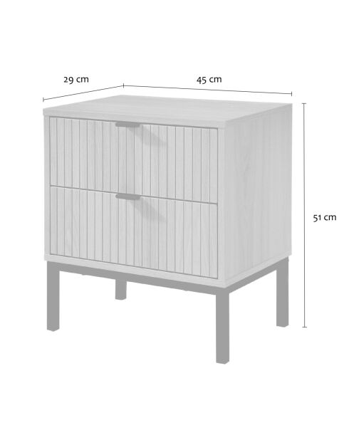 Table de chevet Tara 2 tiroirs effet bois rainuré - H.51 cm