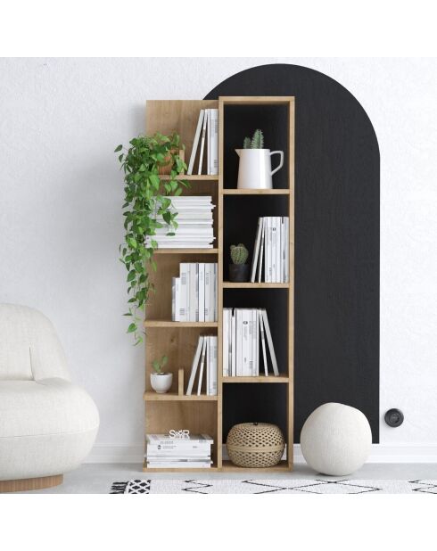 Libreria Lily a 4 nicchie e 4 ripiani con decoro in legno chiaro - H.150 cm