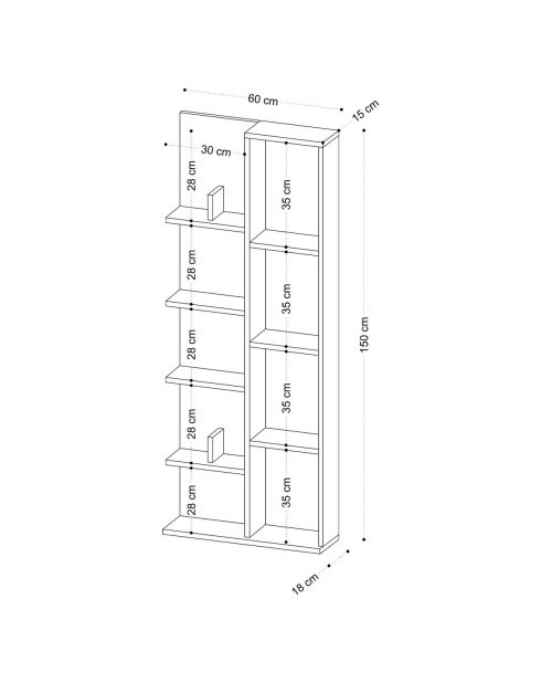 Libreria Lily a 4 nicchie e 4 ripiani con decoro in legno chiaro - H.150 cm