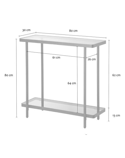 Console Ora avec deux plateaux en verre fumé - L.80 cm