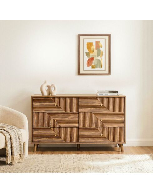 Eden dressoir met 6 laden gelamineerde gevels met houten decor - L.120 cm