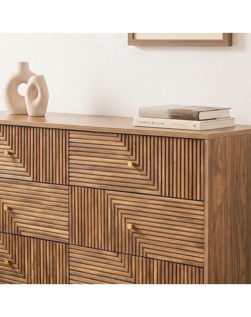 Eden dressoir met 6 laden gelamineerde gevels met houten decor - L.120 cm