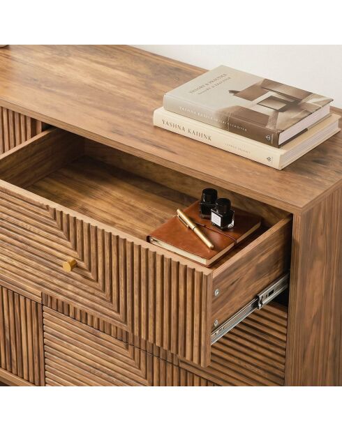 Eden dressoir met 6 laden gelamineerde gevels met houten decor - L.120 cm