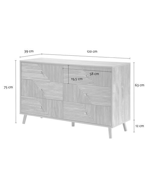 Eden dressoir met 6 laden gelamineerde gevels met houten decor - L.120 cm