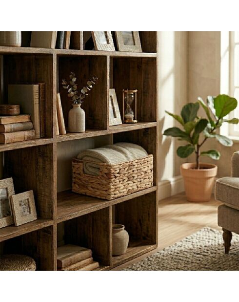 Cestino in giacinto d'acqua con struttura in metallo - H.13 cm