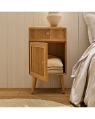 Comodino Ava 1 anta e 1 cassetto con frontali in laminato con decoro in legno marrone chiaro - H.71 cm