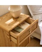 Comodino Ava 1 anta e 1 cassetto con frontali in laminato con decoro in legno marrone chiaro - H.71 cm