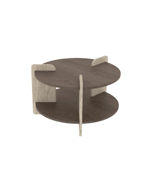 Table basse Milo ronde double plateau coloris noyer et travertin - D.70 cm