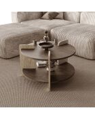 Table basse Milo ronde double plateau coloris noyer et travertin - D.70 cm