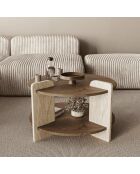 Table basse Milo ronde double plateau coloris noyer et travertin - D.70 cm