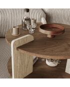 Table basse Milo ronde double plateau coloris noyer et travertin - D.70 cm
