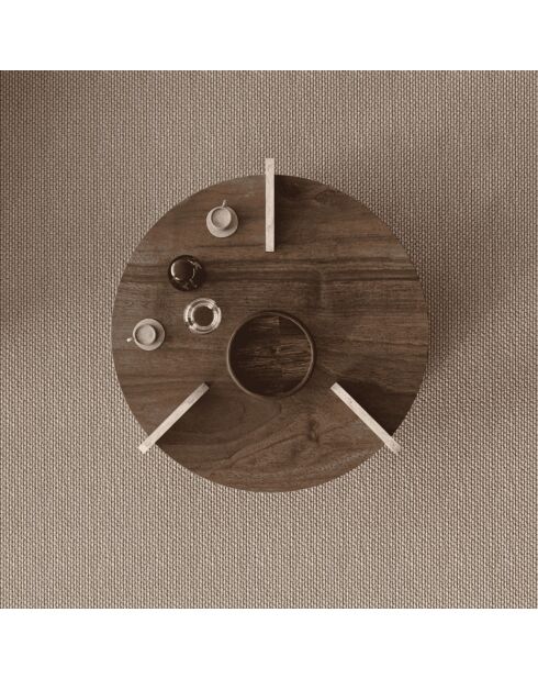 Table basse Milo ronde double plateau coloris noyer et travertin - D.70 cm