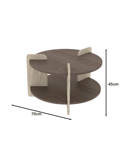 Table basse Milo ronde double plateau coloris noyer et travertin - D.70 cm